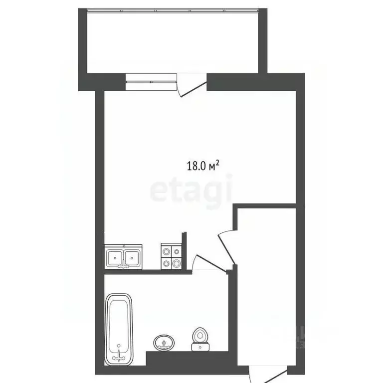 Студия Тюменская область, Тюмень ул. Фармана Салманова, 18 (29.1 м) - Фото 2