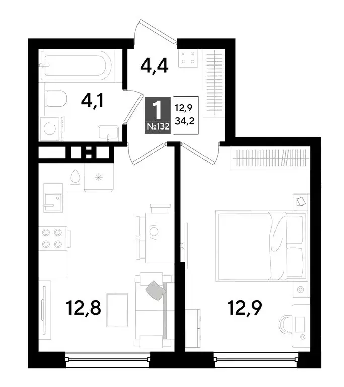 1-комнатная квартира: Краснодар, микрорайон Догма Парк (34.2 м) - Фото 0