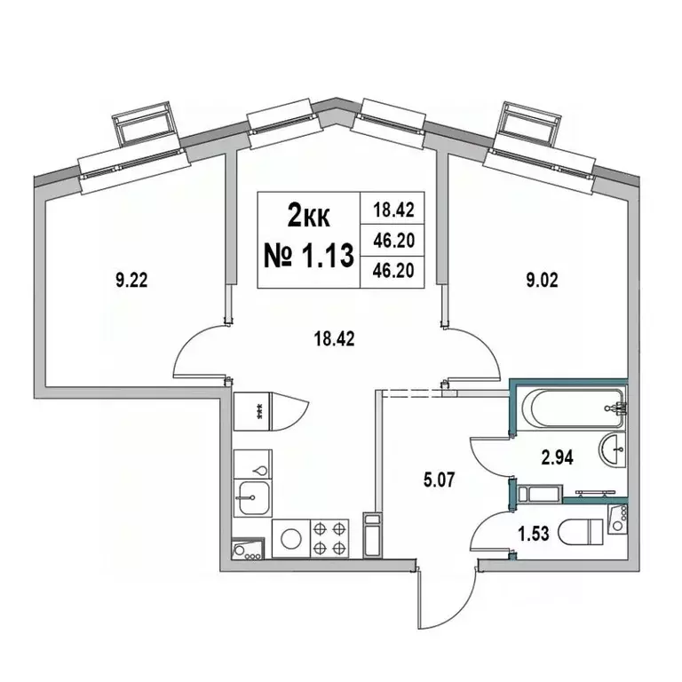 2-к кв. Ленинградская область, Выборг ул. 2-я Южная, 4 (46.2 м) - Фото 1