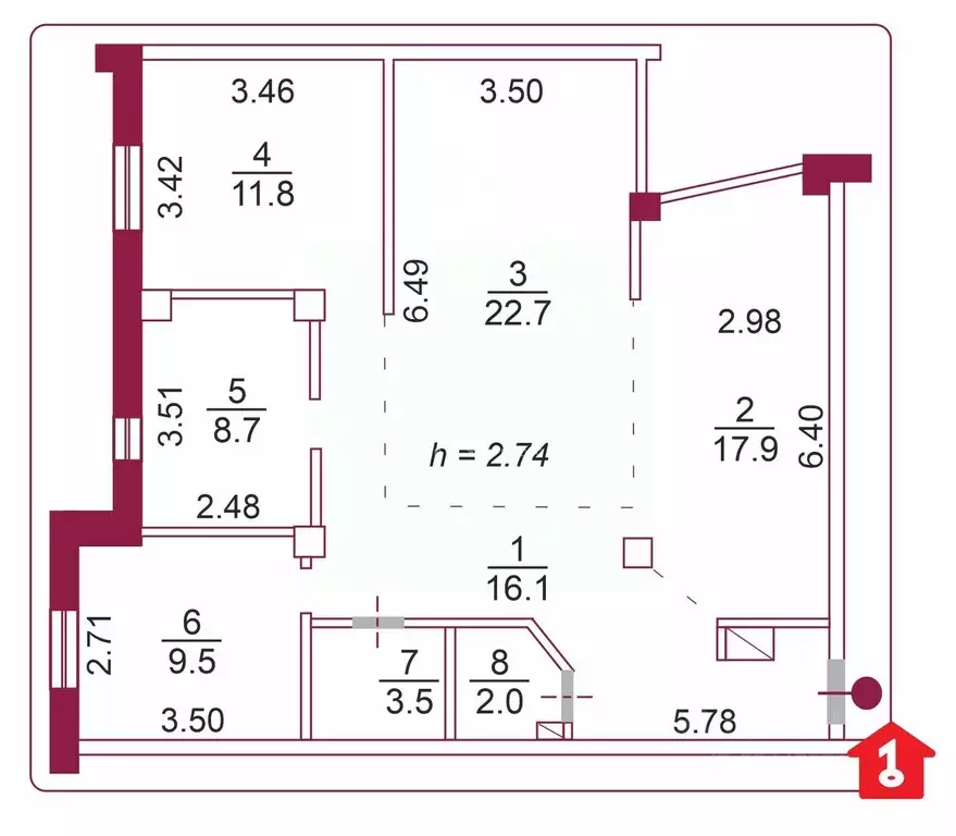 3-к кв. Омская область, Омск просп. Комарова, 19 (92.2 м) - Фото 2