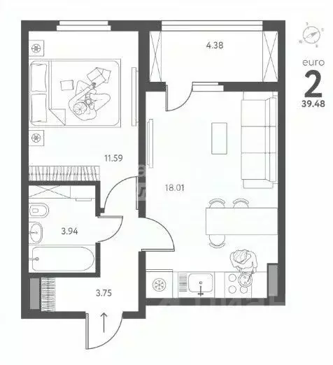 1-к кв. Липецкая область, Липецк ул. Перова, 1 (39.48 м) - Фото 1