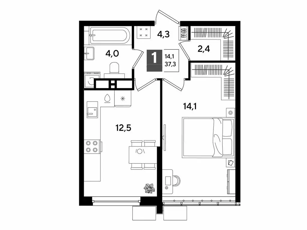 1-комнатная квартира: Краснодар, микрорайон Догма Парк (37.3 м) - Фото 1