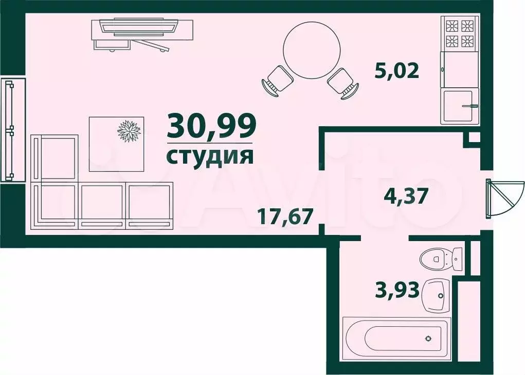 1-к. квартира, 31 м, 8/24 эт. - Фото 1