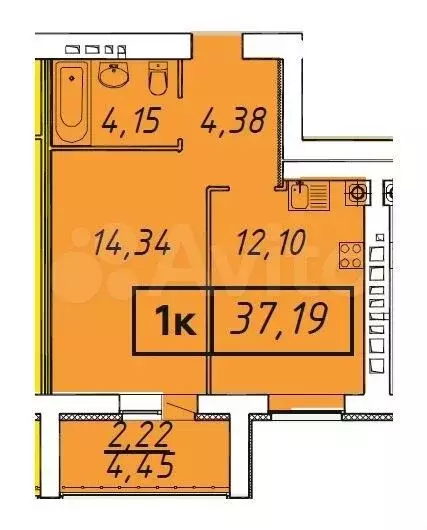 1-к. квартира, 37,2 м, 9/9 эт. - Фото 0