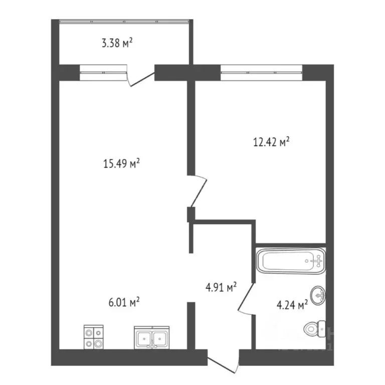 1-к кв. Тюменская область, Тюмень Причальная ул., 7 (43.1 м) - Фото 2