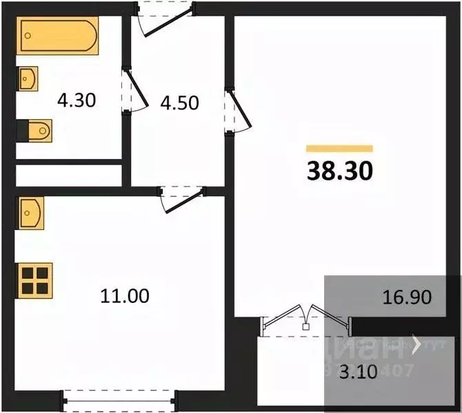 1-к кв. Воронежская область, Новоусманский район, пос. Отрадное ул. ... - Фото 1