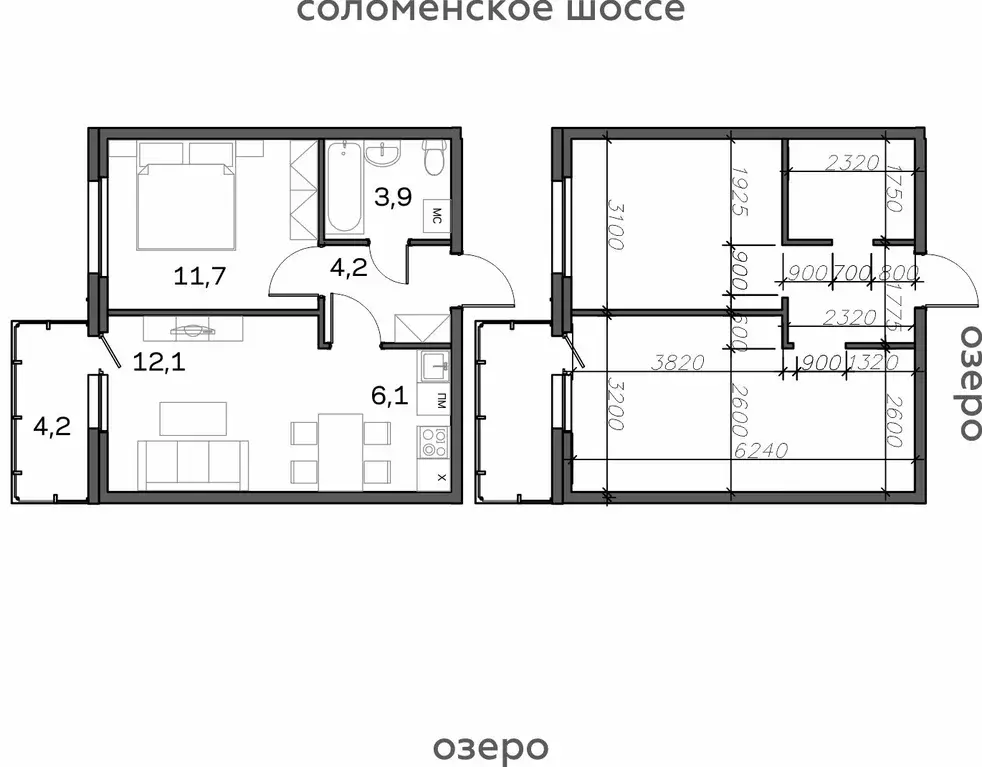 2-к квартира, 42.2 м - Фото 0