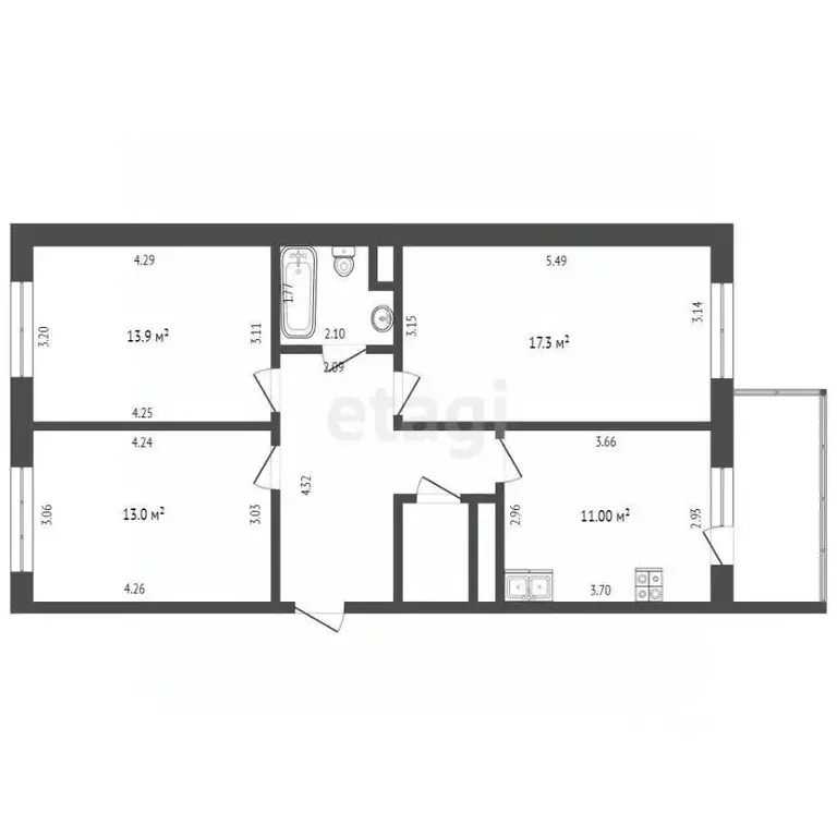 3-к кв. Вологодская область, Вологда Медуницинская ул., 11 (77.2 м) - Фото 1