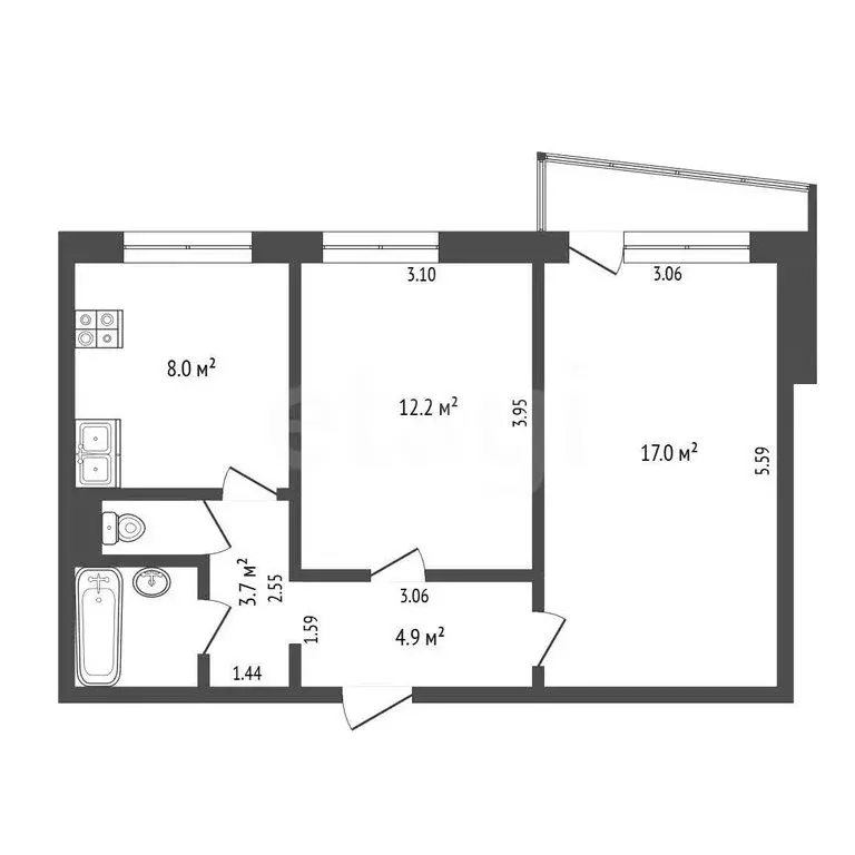 2-комнатная квартира: Тюмень, улица Александра Логунова, 3 (50.7 м) - Фото 1