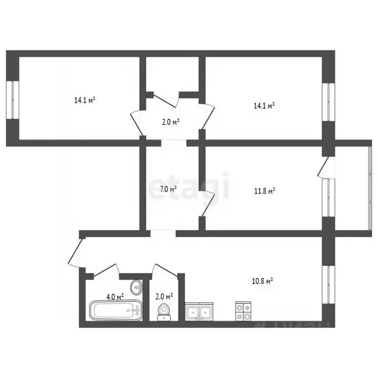 3-к кв. Самарская область, Самара Южный проезд, 182 (68.0 м) - Фото 2