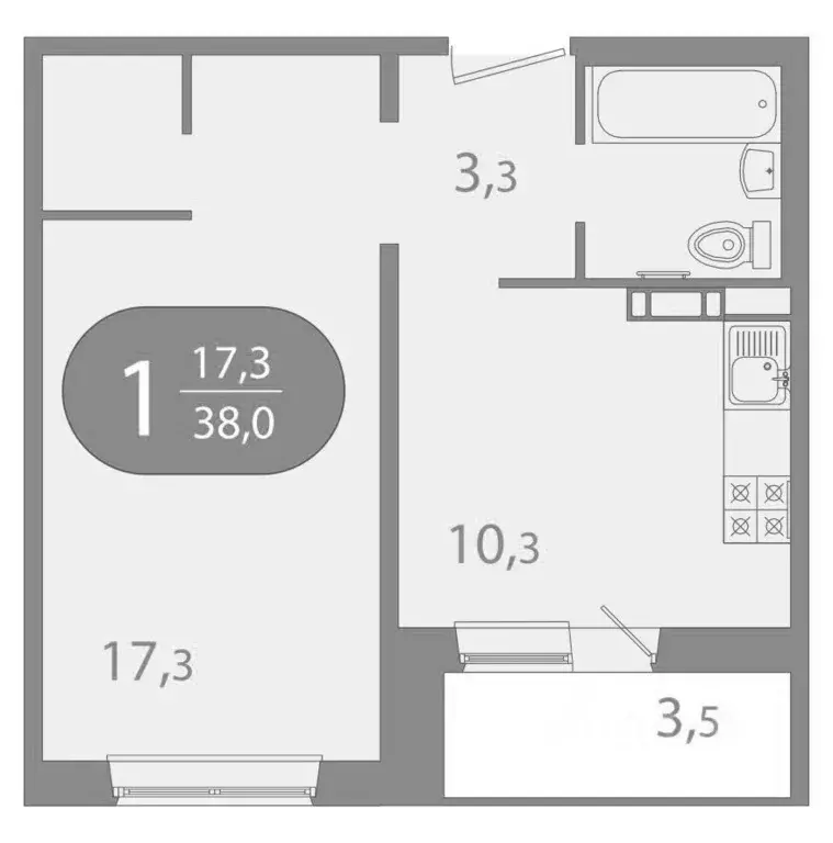 1-к кв. Томская область, Томск ул. Пришвина, 43 (38.04 м) - Фото 1