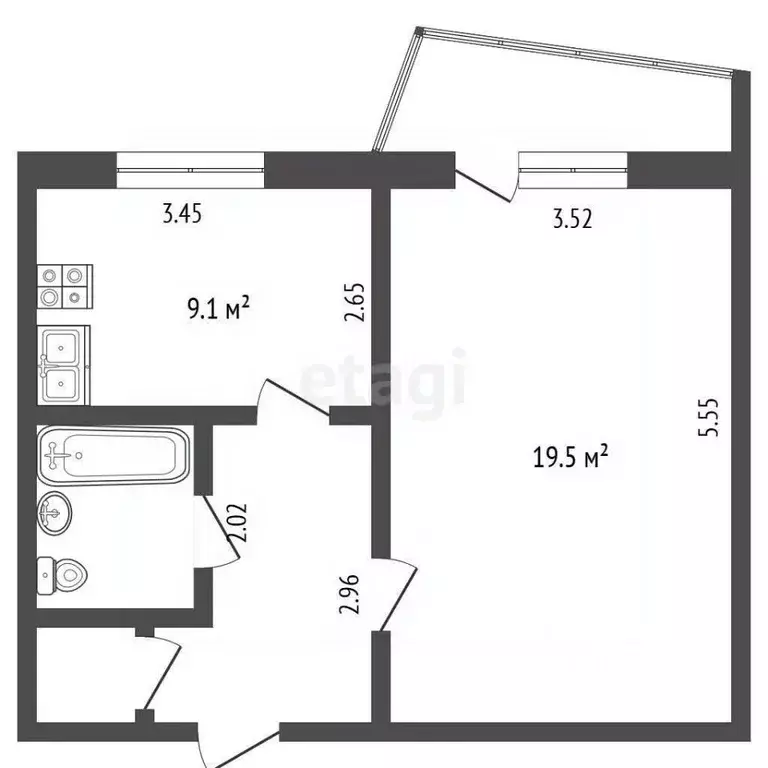 1-к кв. Тамбовская область, Тамбов Полынковская ул., 55 (38.3 м) - Фото 2