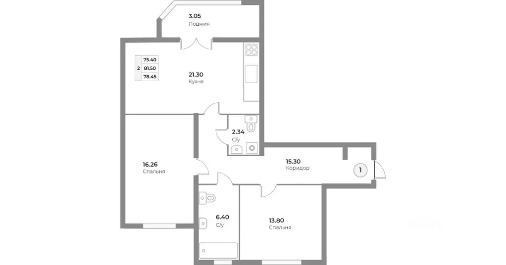 2-к кв. Калининградская область, Калининград ул. Ватутина, 38 (78.9 м) - Фото 2