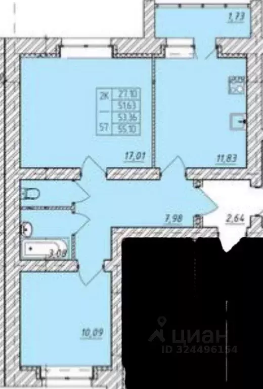 2-к кв. Тамбовская область, Тамбов ул. Имени Павла Строганова, 3Б ... - Фото 1