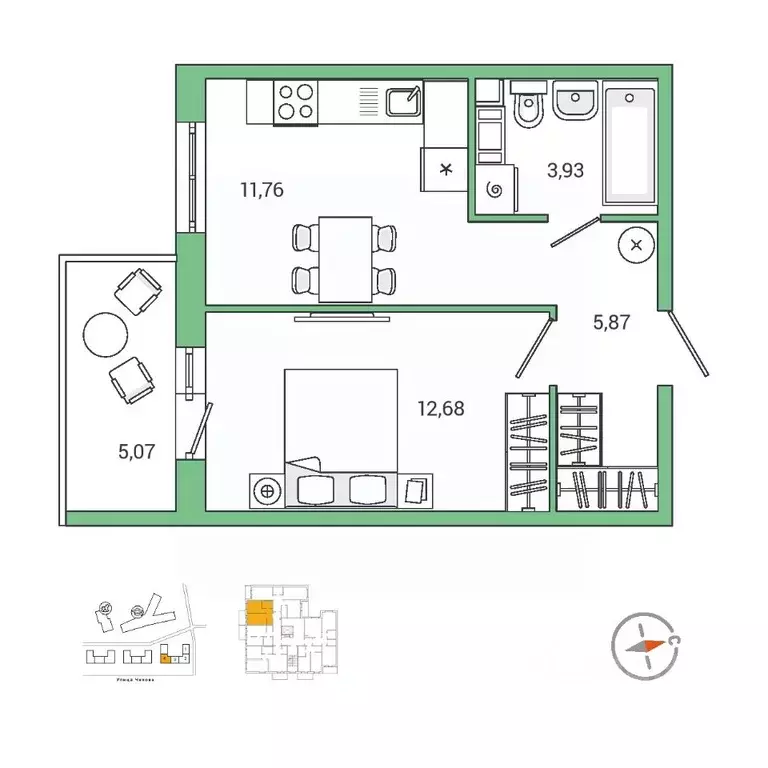 1-к кв. Ленинградская область, Гатчина ул. Чехова, 39к2 (35.2 м) - Фото 1