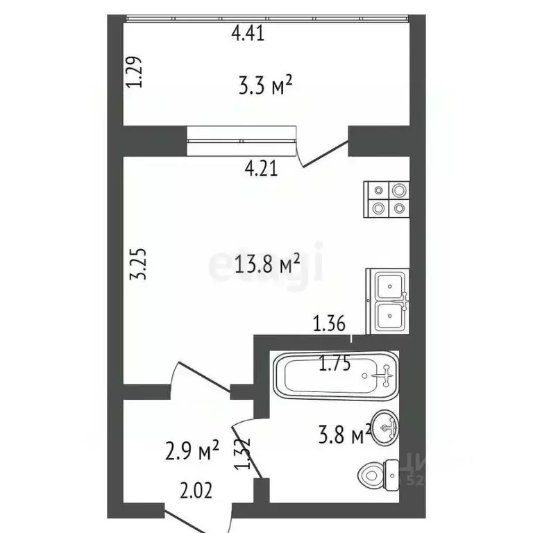 Студия Татарстан, Набережные Челны 34-й комплекс, 1блок2 (24.0 м) - Фото 1