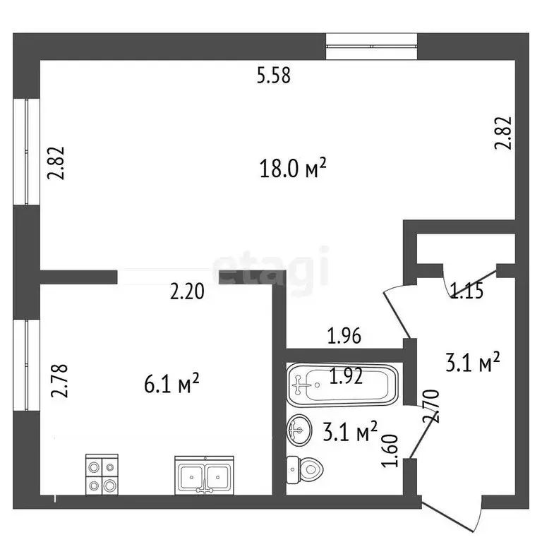2-комнатная квартира: Стерлитамак, проспект Ленина, 34А (23.4 м) - Фото 1