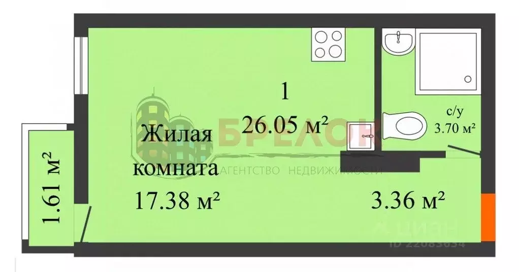 Студия Ростовская область, Ростов-на-Дону просп. Ленина, 46/2 (26.0 м) - Фото 2