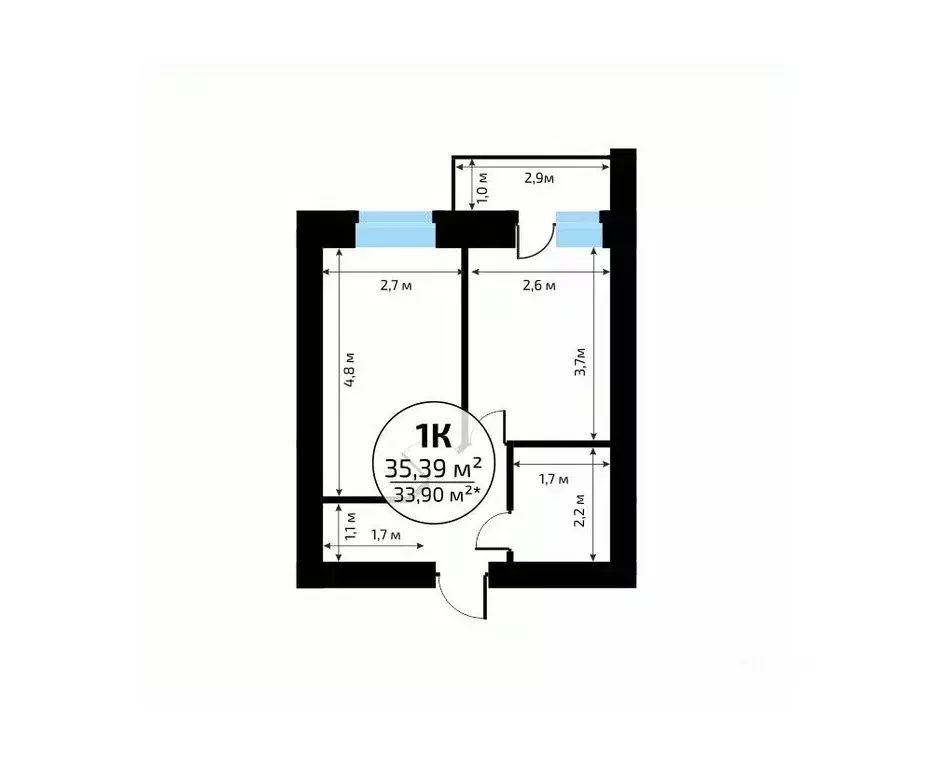 1-к кв. Самарская область, Самара пос. Мехзавод, 1-й кв-л, 50 (35.39 ... - Фото 2