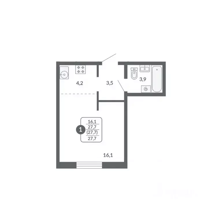 Студия Кировская область, Киров ул. Потребкооперации, 34 (27.7 м) - Фото 1