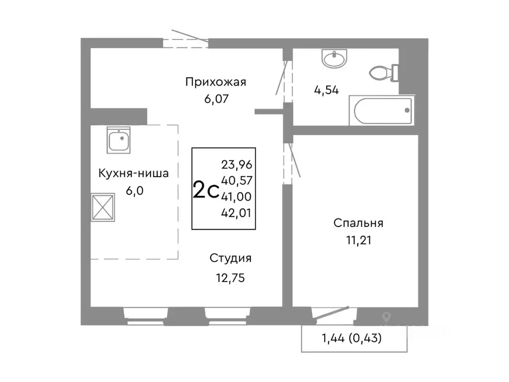 2-к кв. Челябинская область, Челябинск Нефтебазовая ул., 1-13 (41.0 м) - Фото 1