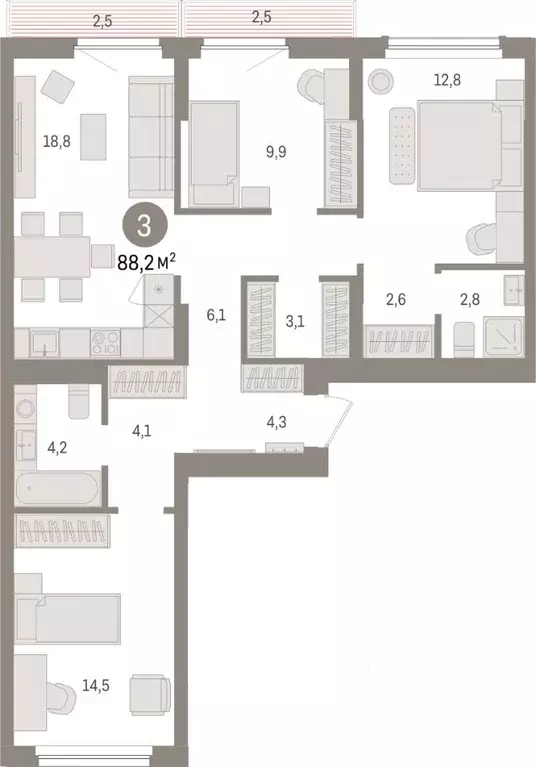 3-к кв. Липецкая область, Липецк пл. Петра Великого, 1 (88.2 м) - Фото 0