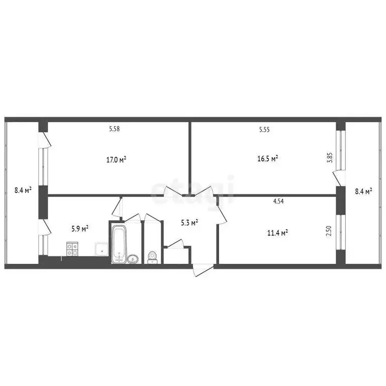 3-комнатная квартира: Гурзуф, улица 60 лет СССР, 18 (68.6 м) - Фото 1