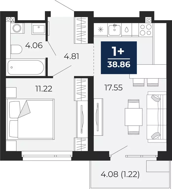 1-комнатная квартира: Тюмень, Арктическая улица, 16 (40.5 м) - Фото 0