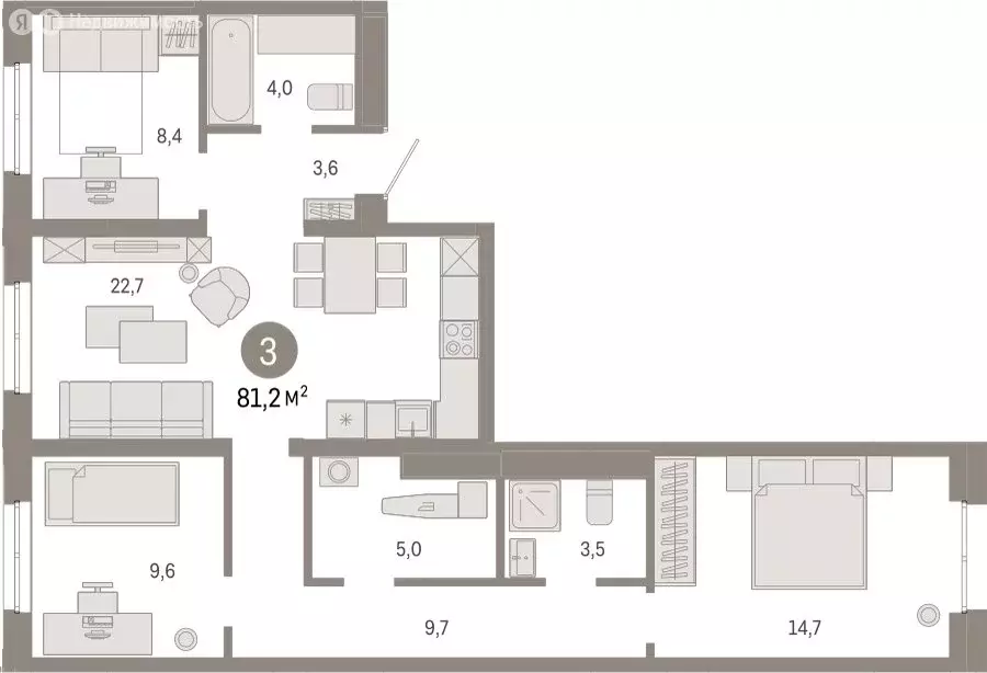 3-комнатная квартира: Екатеринбург, улица Советских Женщин (81.1 м) - Фото 0