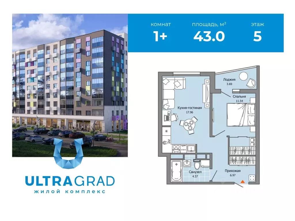1-к кв. Ульяновская область, Ульяновск Юго-Западный мкр, Ультраград ... - Фото 1