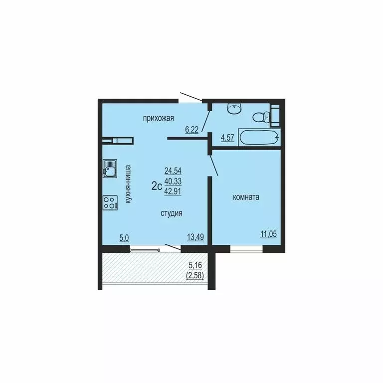 1-комнатная квартира: посёлок Западный, улица Дружбы, 6 (42.91 м) - Фото 1