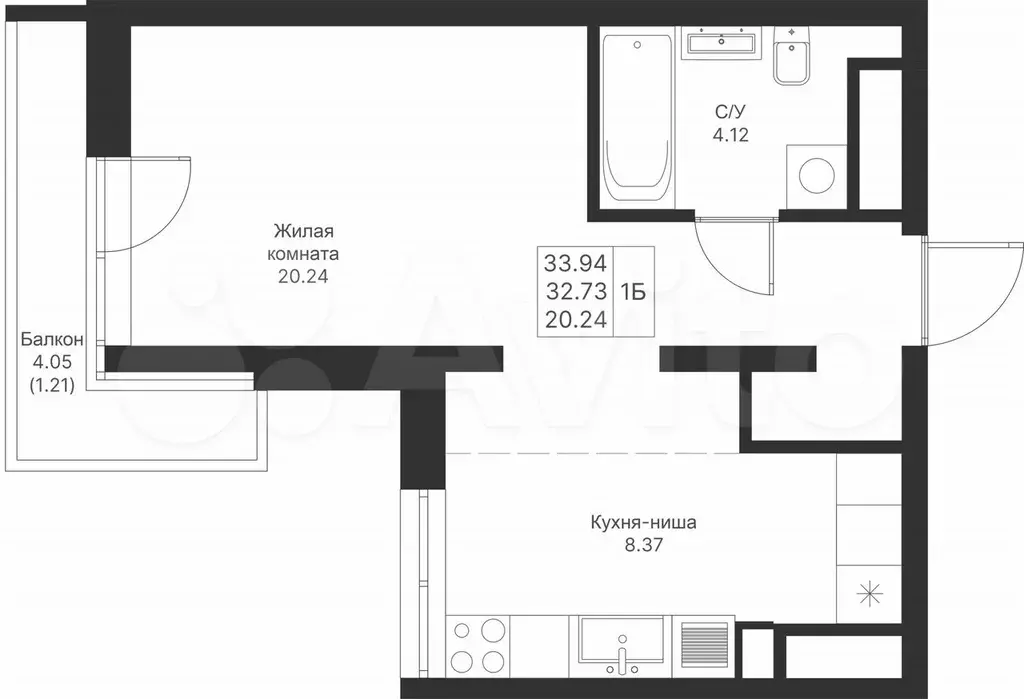 1-к. квартира, 33,9 м, 17/25 эт. - Фото 1