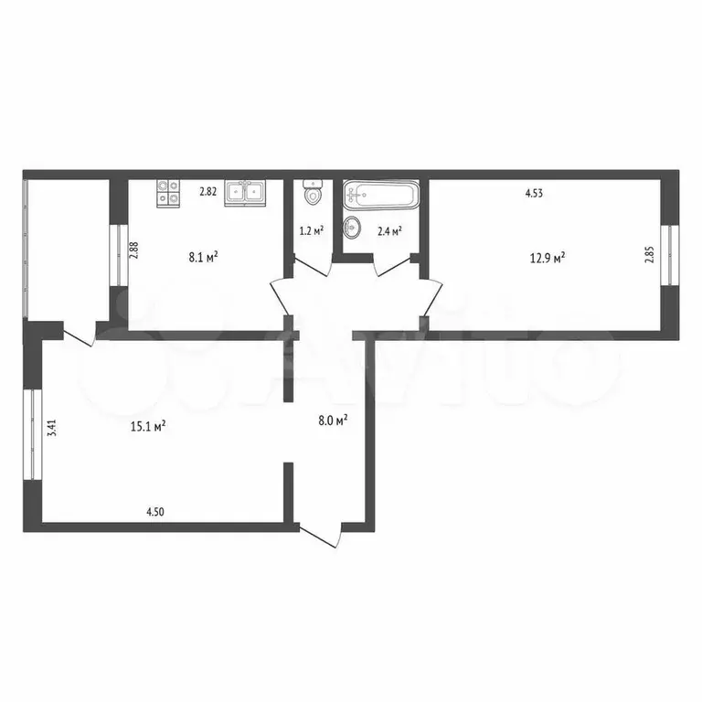 2-к. квартира, 48,5 м, 4/5 эт. - Фото 0