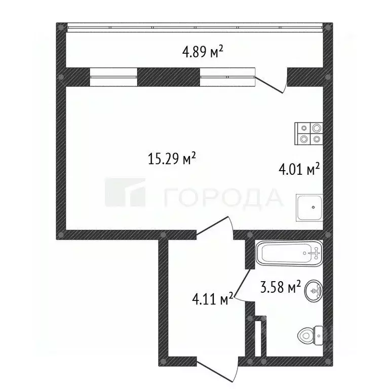 Студия Алтайский край, Барнаул Балтийская ул., 101 (27.0 м) - Фото 2
