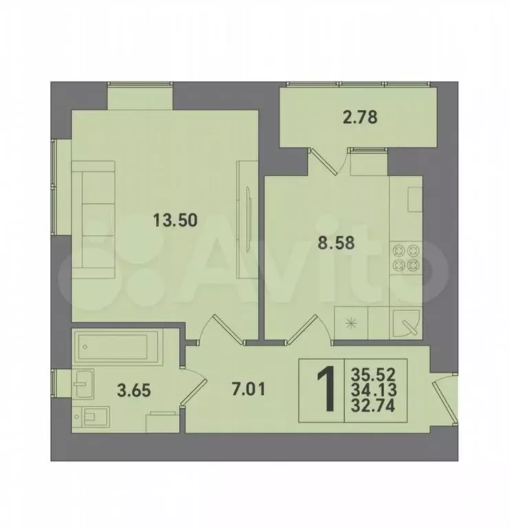 1-к. квартира, 35,5 м, 2/10 эт. - Фото 1