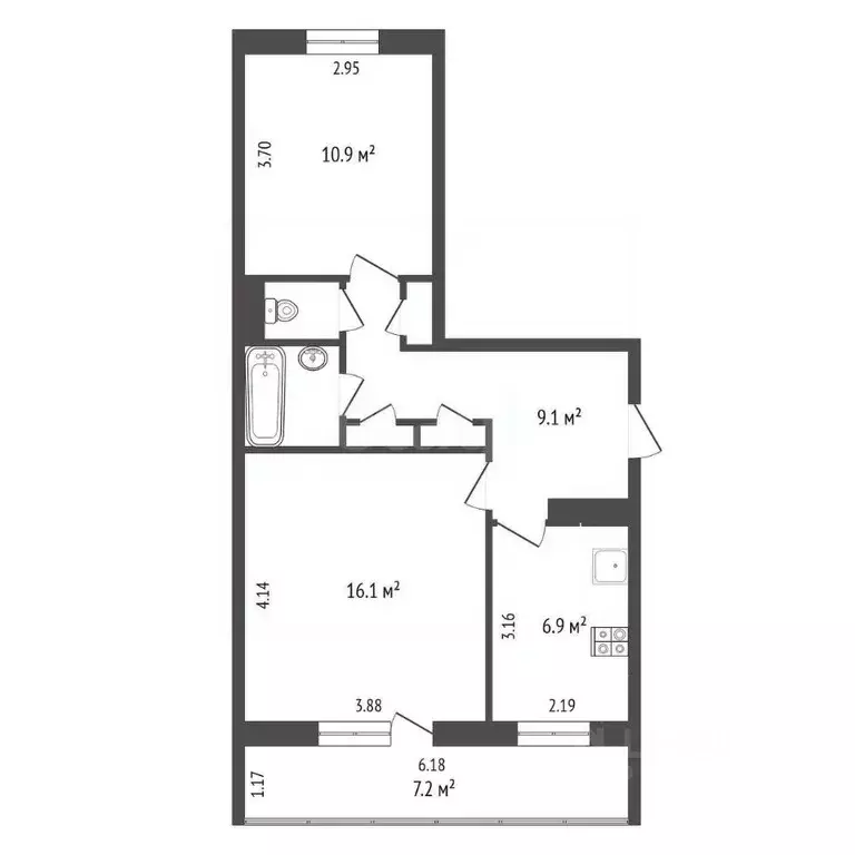 2-к кв. Вологодская область, Череповец просп. Победы, 192 (48.0 м) - Фото 1