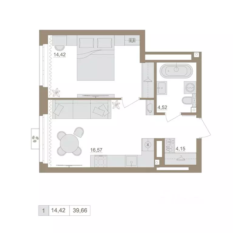 1-к кв. Башкортостан, Уфа бул. Яркий (39.66 м) - Фото 0