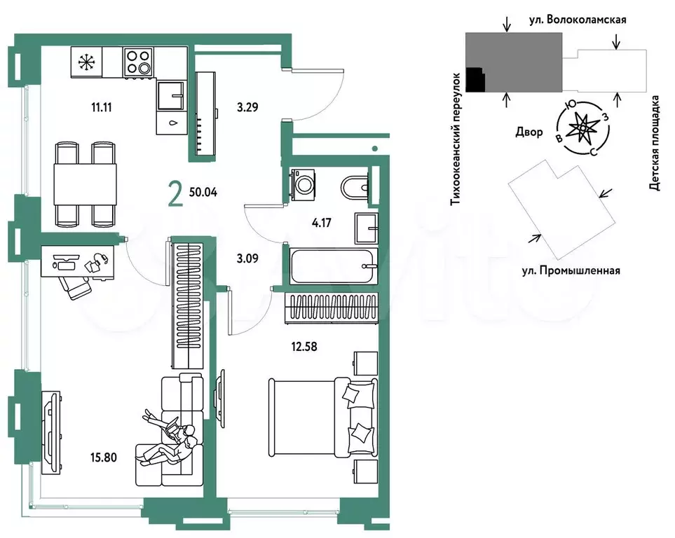 2-к. квартира, 50 м, 8/20 эт. - Фото 0