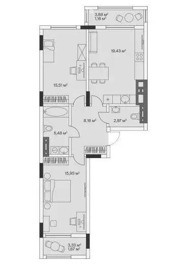 2-комнатная квартира: посёлок Малое Исаково, Первая улица, 1к2 (74 м) - Фото 1