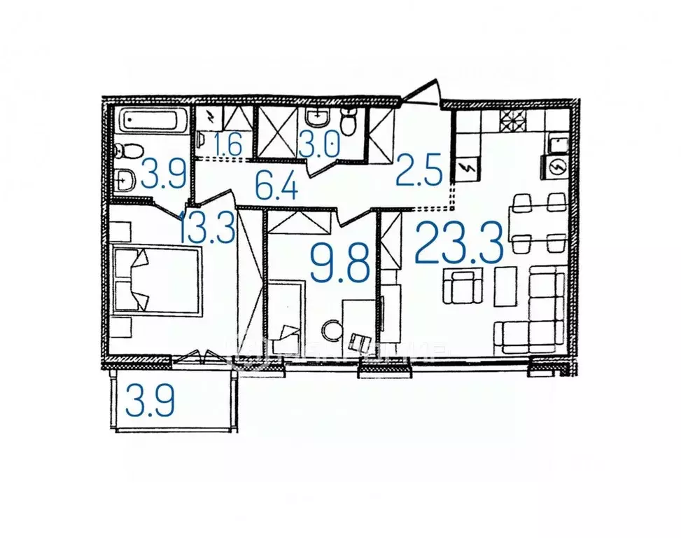 2-к кв. Санкт-Петербург Комендантский просп., 58к1 (63.9 м) - Фото 2
