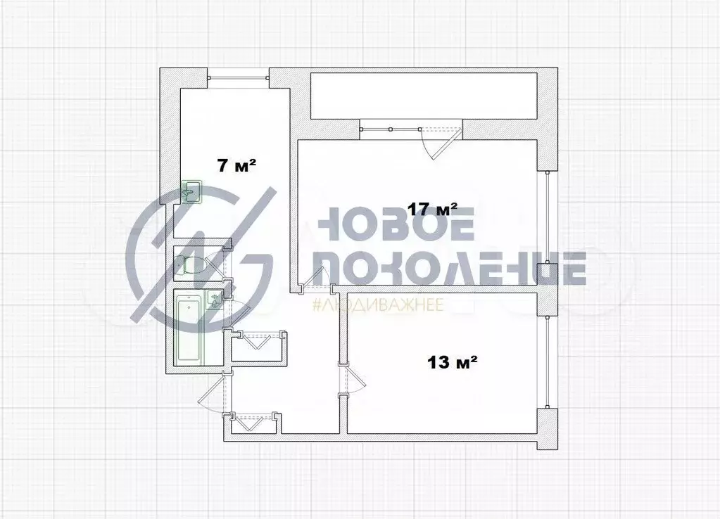2-к. квартира, 48 м, 1/14 эт. - Фото 0