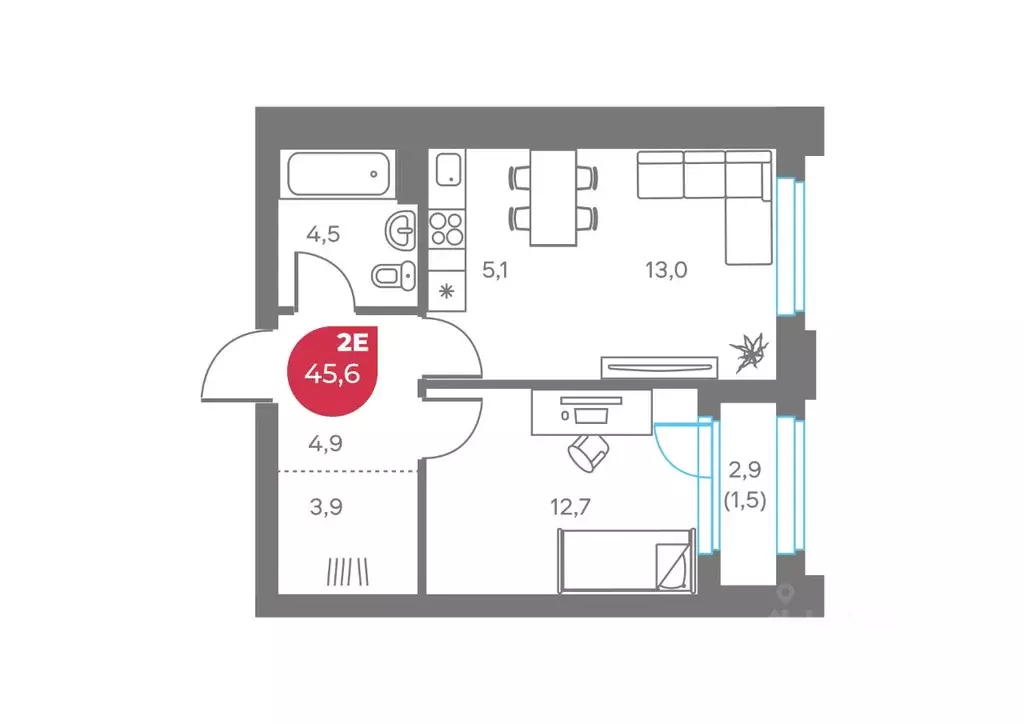 2-к кв. Пермский край, Пермь Советская ул., 16 (45.6 м) - Фото 1
