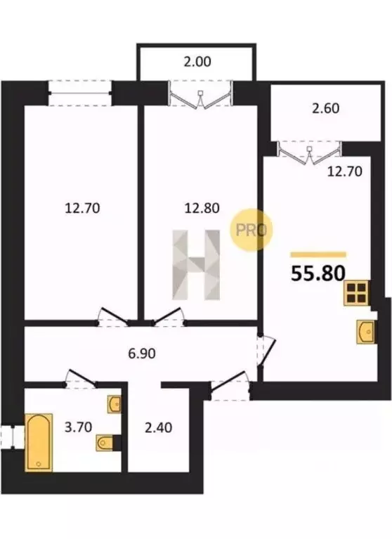 2-к кв. Калининградская область, Калининград ул. Сержанта Мишина, 83к1 ... - Фото 1