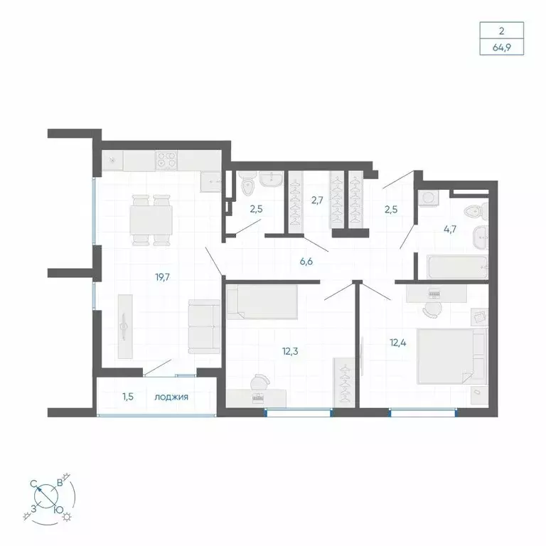 2-комнатная квартира: Екатеринбург, улица Вильгельма де Геннина, 59 ... - Фото 1