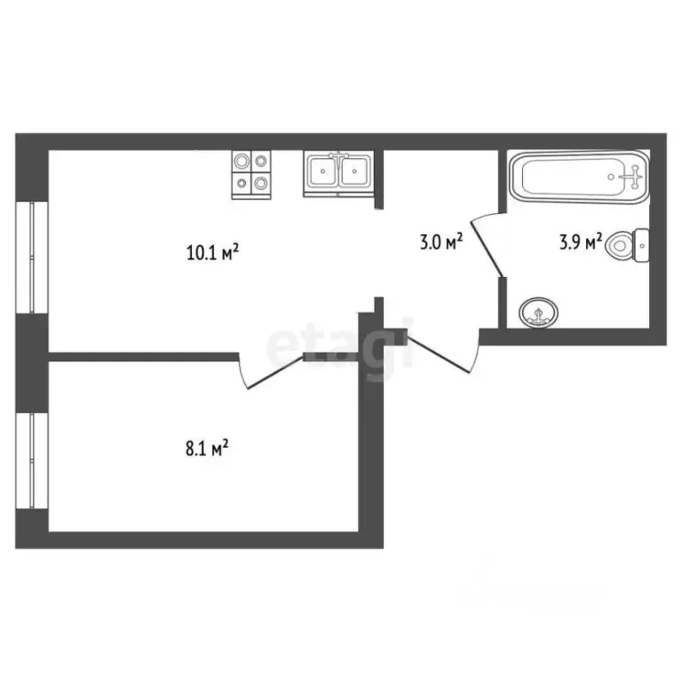 Студия Тюменская область, Тюмень Новгородская ул., 9Б (25.1 м) - Фото 2