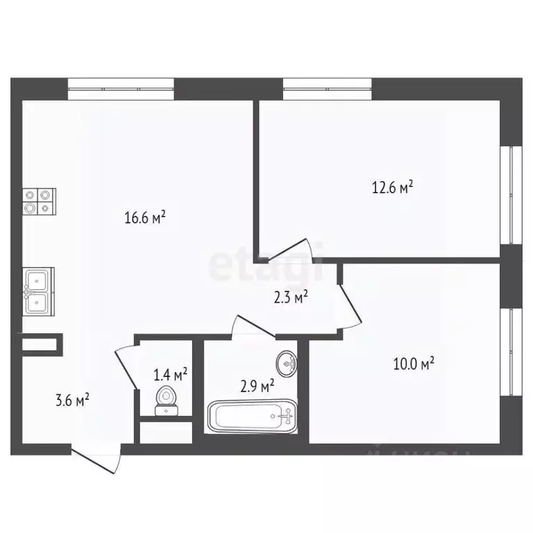 2-к кв. Москва № 100 кв-л, 1к3 (52.0 м) - Фото 1