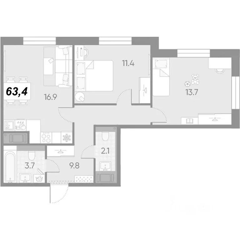 2-к кв. Санкт-Петербург Партизанская ул., 5 (63.4 м) - Фото 1