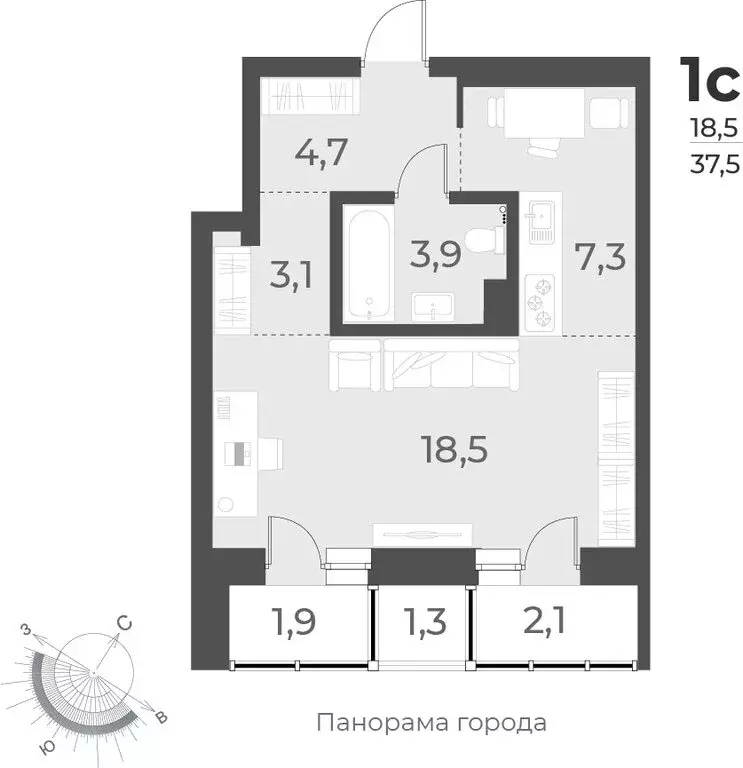 1-комнатная квартира: Новосибирск, улица Аэропорт, 62 (37.5 м) - Фото 0