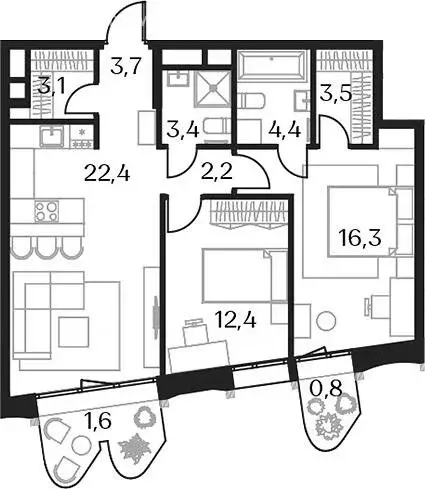 2-комнатная квартира: Москва, СВАО, район Ростокино, ЖК Союз, к1 (73 ... - Фото 1