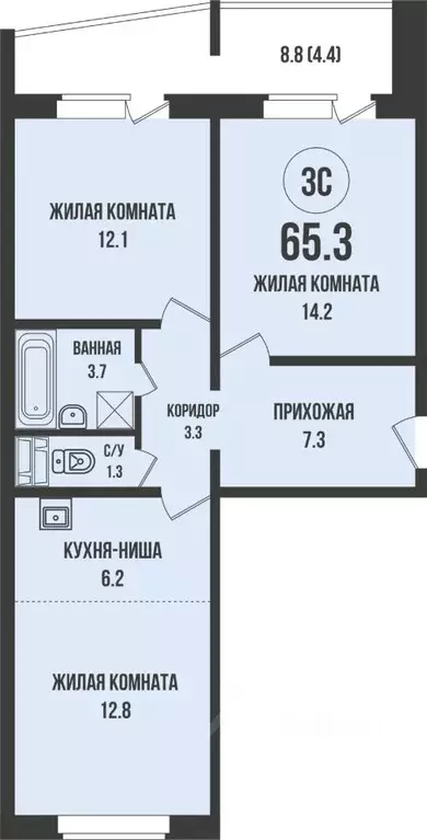 2-к кв. Новосибирская область, Новосибирск Родники мкр, Династия жилой ... - Фото 1